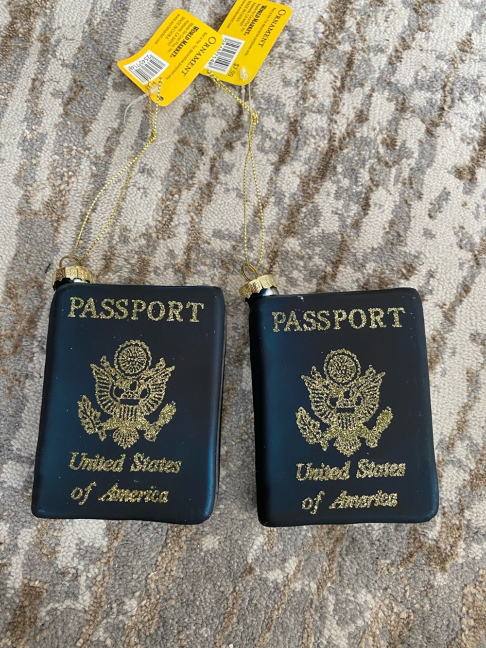 Passport Ornament with Gold Glitter